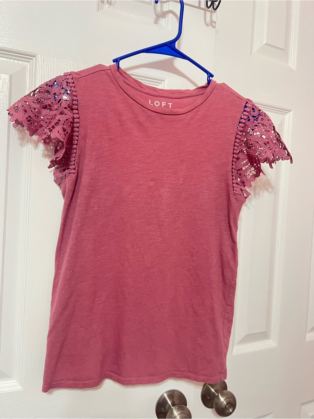 LOFT Rose Pink Crochet Cap Sleeve Tee